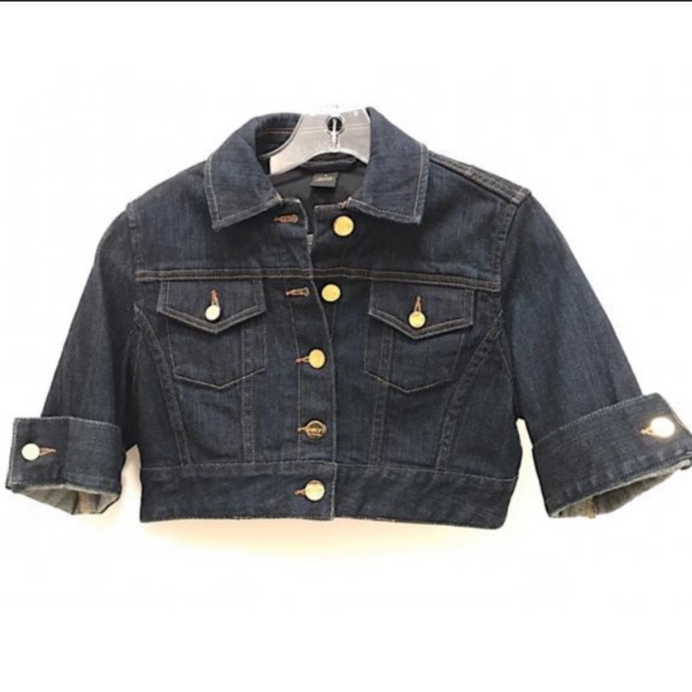 Sean John Cropped Dark Denim Jacket 3/4 Sleeves S